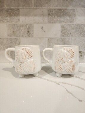Pair Of Shell Raised Coastal Mugs